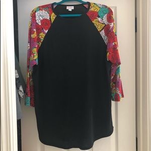 Lularoe black and floral Randy raglan tee